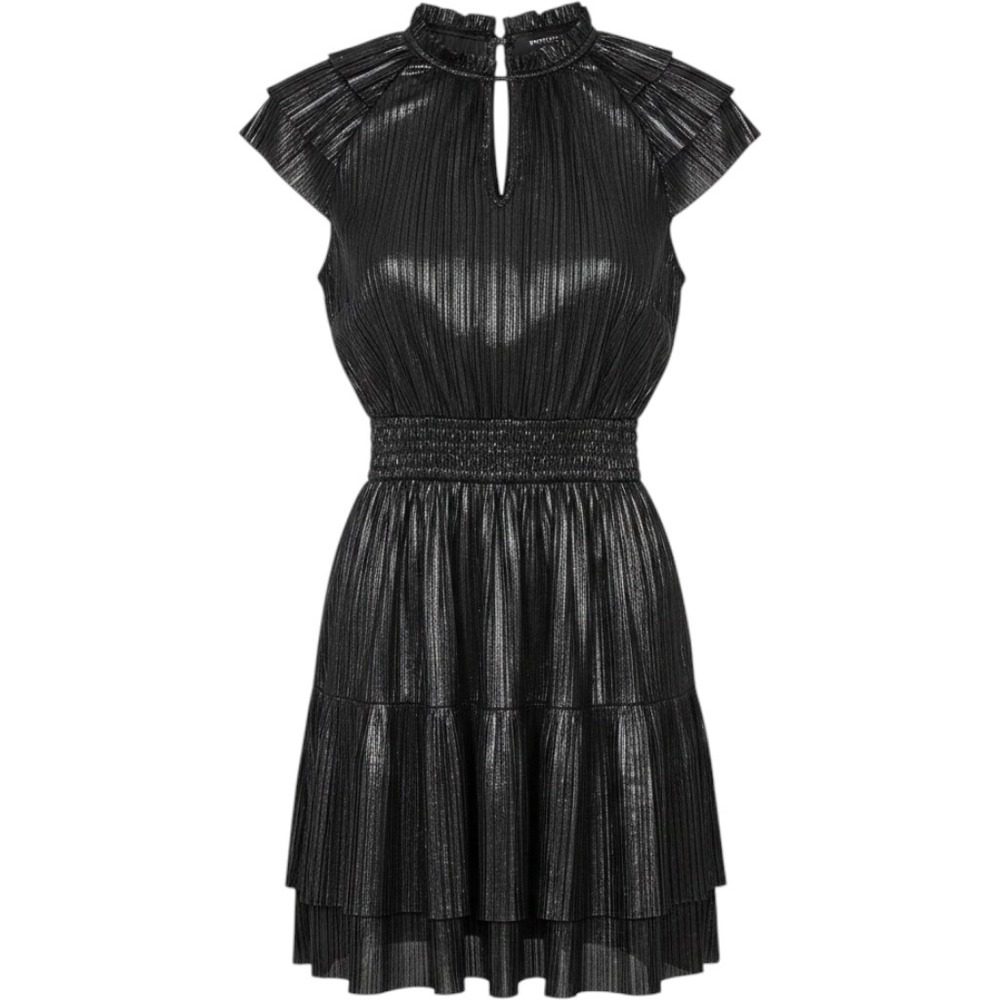 Current Air Dress Womens Medium Black Metallic Pleated Tiered Smocked Excellent